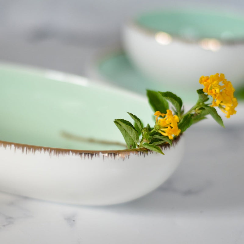 Oval Bowl Mint 600 ml - Bowl, ceramic bowl, serving bowls, noodle bowl, salad bowls, bowl for snacks, large serving bowl | Bowls for dining table & home decor