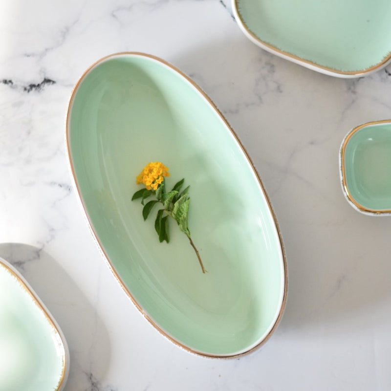 Oval Bowl Mint 600 ml - Bowl, ceramic bowl, serving bowls, noodle bowl, salad bowls, bowl for snacks, large serving bowl | Bowls for dining table & home decor