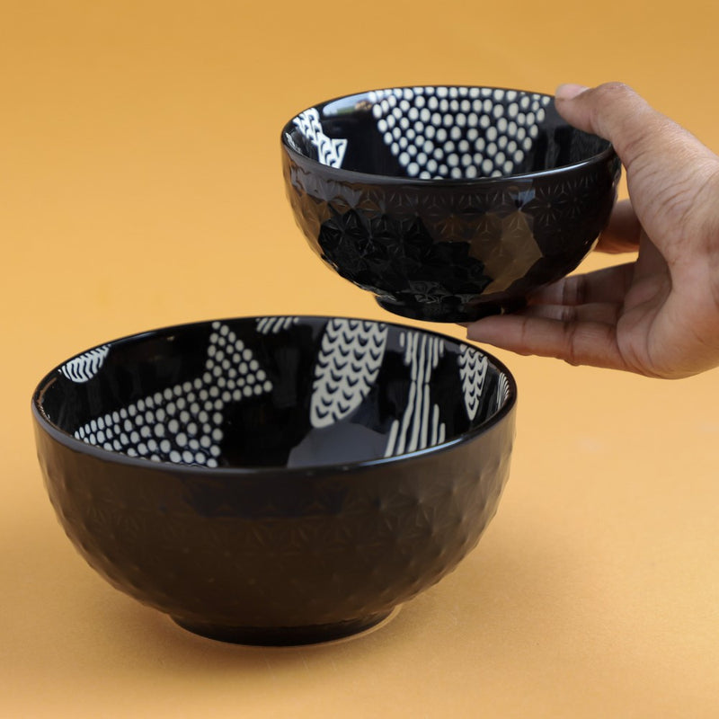 Natura Bowls Black - Bowl, ceramic bowl, serving bowls, noodle bowl, salad bowls, bowl for snacks, large serving bowl | Bowls for dining table & home decor
