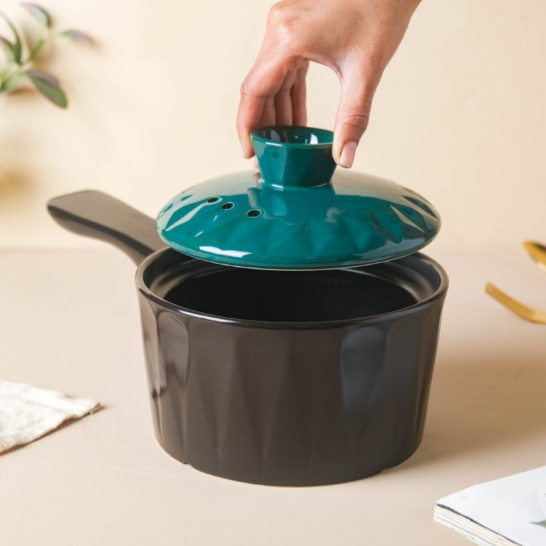 Cook and Serve Ceramic Cookware with Lid and Handle - Cooking Pot