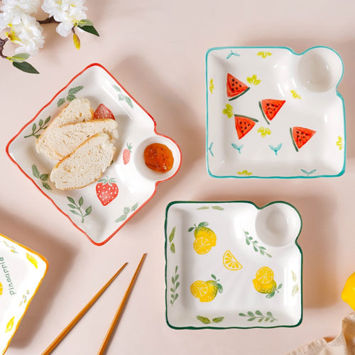 Printed Dumpling Plate - Serving plate, snack plate, momo plate, plate with compartment | Plates for dining table & home decor