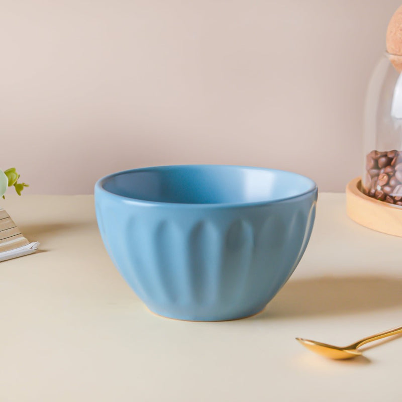 Riona Textured Ceramic Side Bowl Blue 200 ml - Bowl,ceramic bowl, snack bowls, curry bowl, popcorn bowls | Bowls for dining table & home decor
