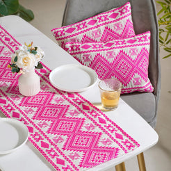 Decorative Cushion Cover And Runner Pink Set Of 3