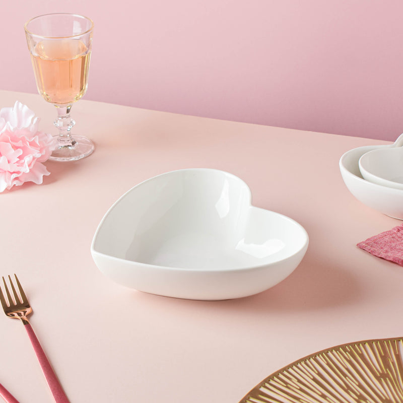 White Heart Serving Bowl - Bowl, ceramic bowl, serving bowls, noodle bowl, salad bowls, bowl for snacks, large serving bowl | Bowls for dining table & home decor