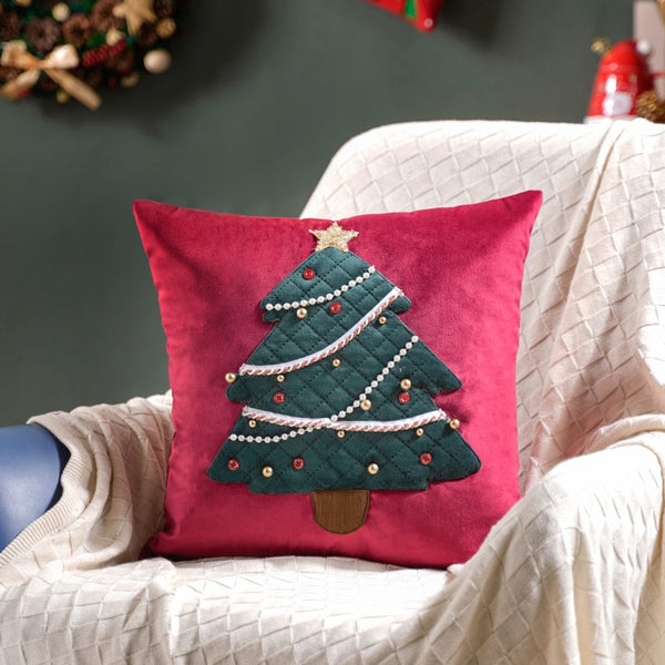 Christmas Tree Velvet Cushion Cover 16 X 16 Inch