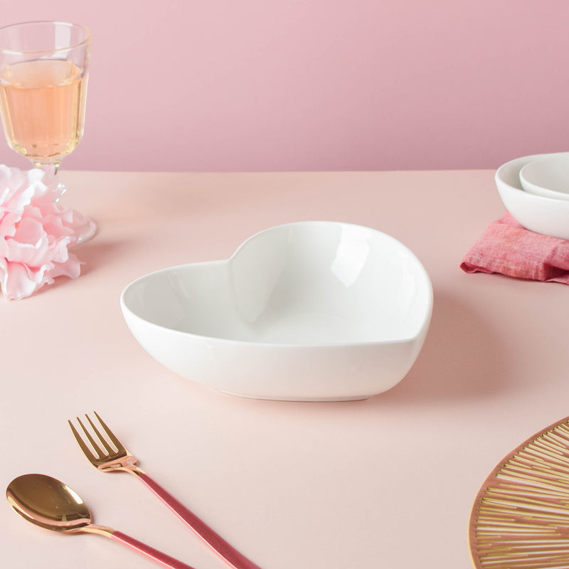 White Heart Serving Bowl - Bowl, ceramic bowl, serving bowls, noodle bowl, salad bowls, bowl for snacks, large serving bowl | Bowls for dining table & home decor