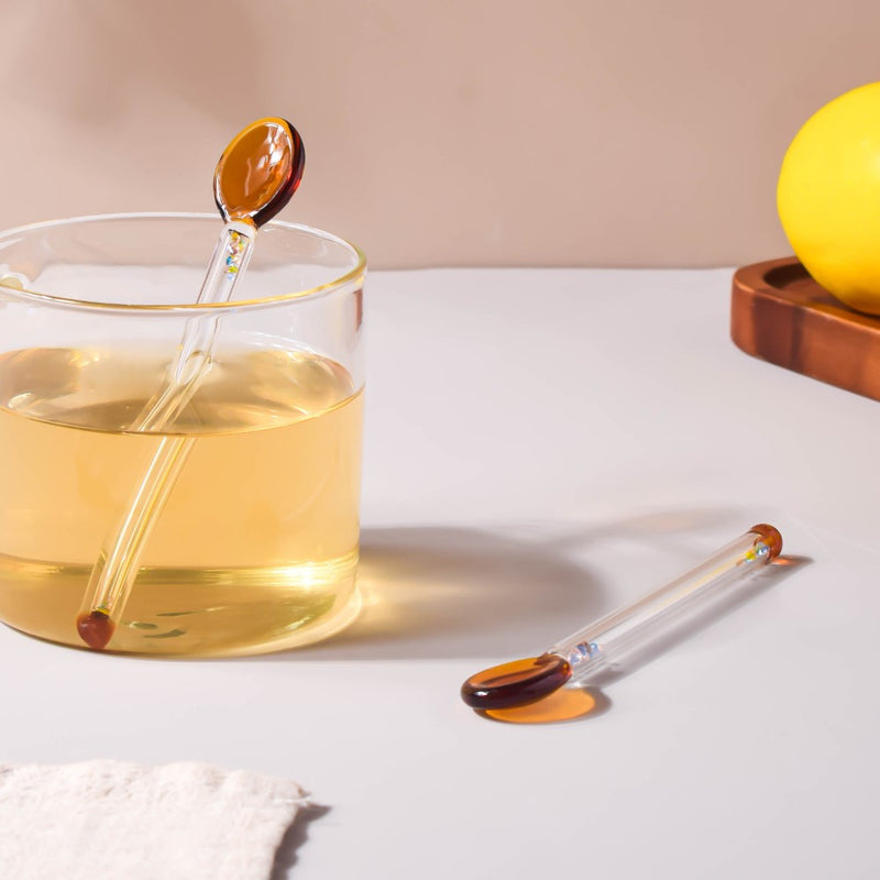 Glass Tea Spoon Set of 2 Brown