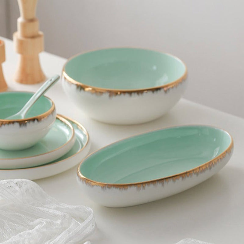 Oval Bowl Mint 600 ml - Bowl, ceramic bowl, serving bowls, noodle bowl, salad bowls, bowl for snacks, large serving bowl | Bowls for dining table & home decor