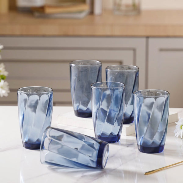 Blue Swirl Drinking Glass Set of 6