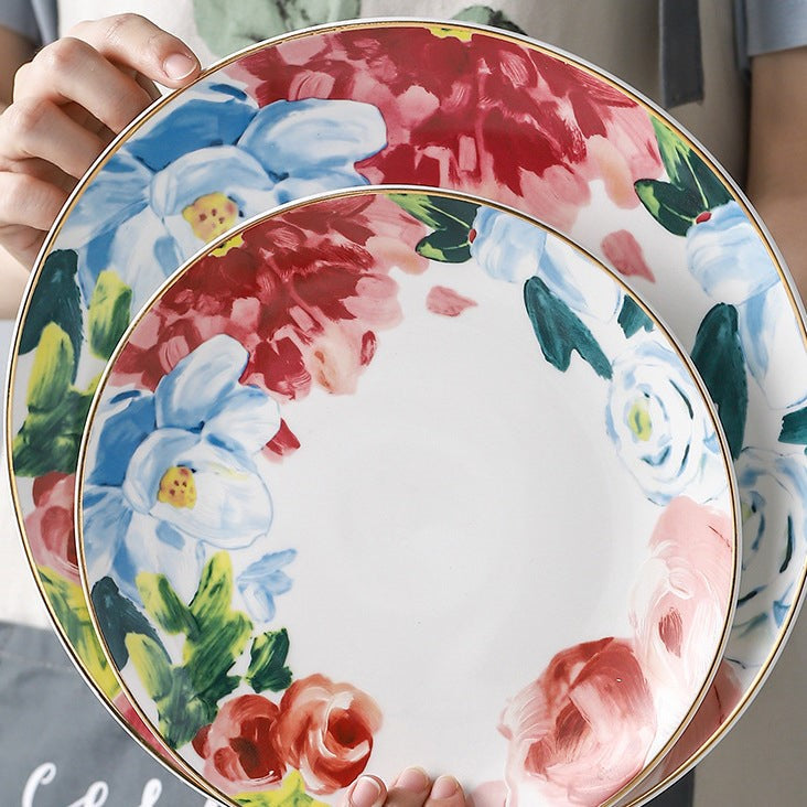 Floral Dinner Plate - Serving plate, lunch plate, ceramic dinner plates| Plates for dining table & home decor