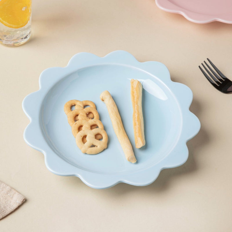Rosette Ceramic Snack Plate Blue 8.5 Inch - Serving plate, snack plate, dessert plate | Plates for dining & home decor