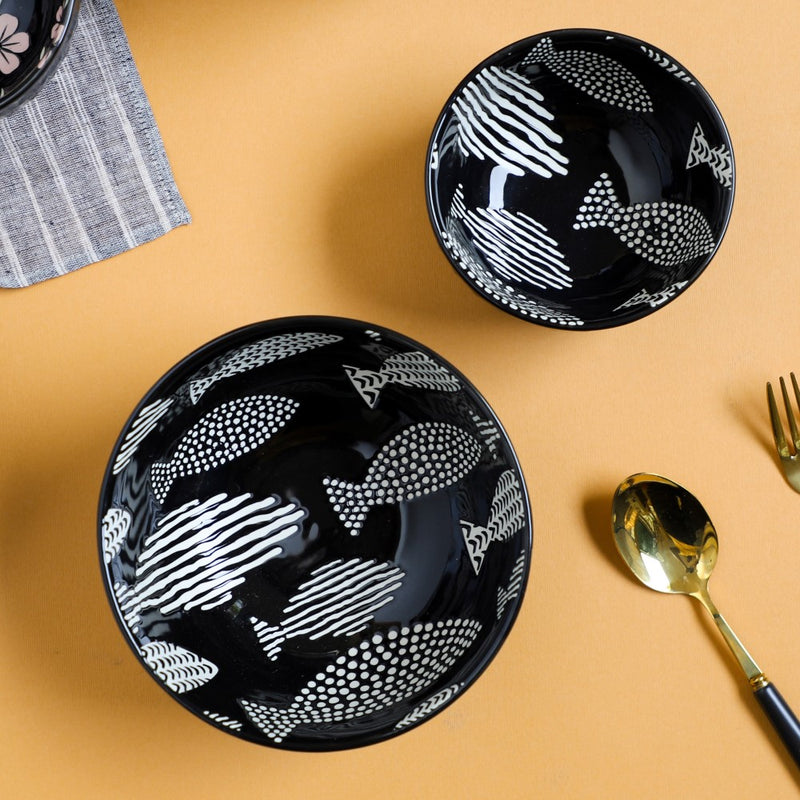 Natura Bowls Black - Bowl, ceramic bowl, serving bowls, noodle bowl, salad bowls, bowl for snacks, large serving bowl | Bowls for dining table & home decor