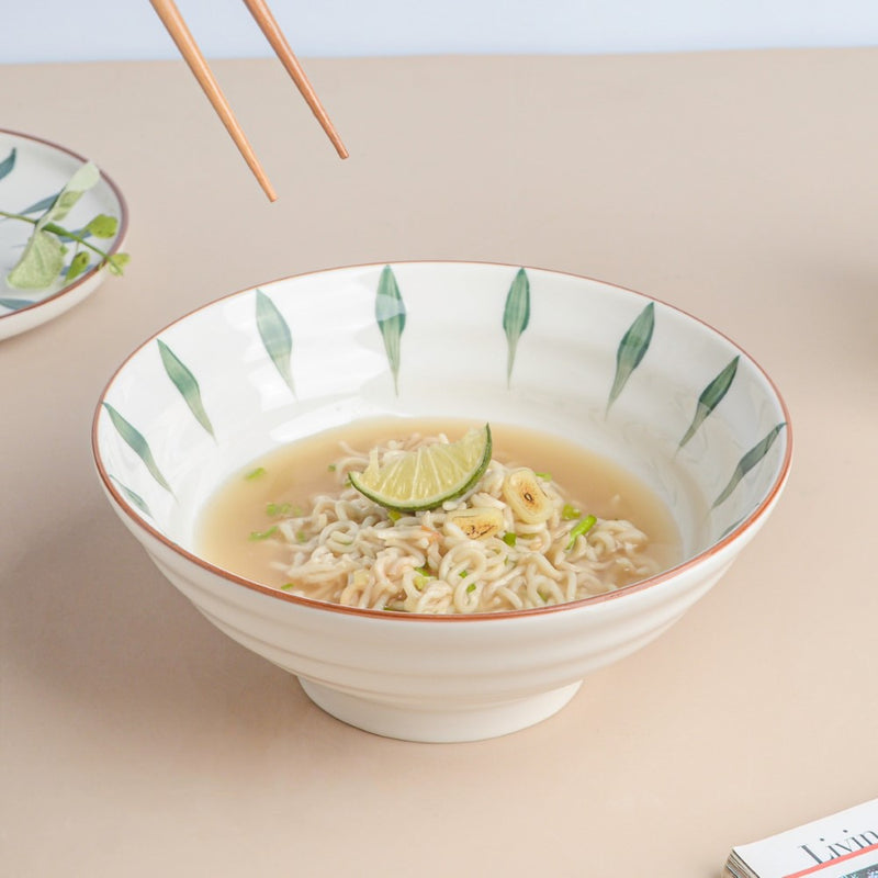 Teardrop Textured Ramen Bowl Green 550 ml - Soup bowl, ceramic bowl, ramen bowl, serving bowls, salad bowls, noodle bowl | Bowls for dining table & home decor