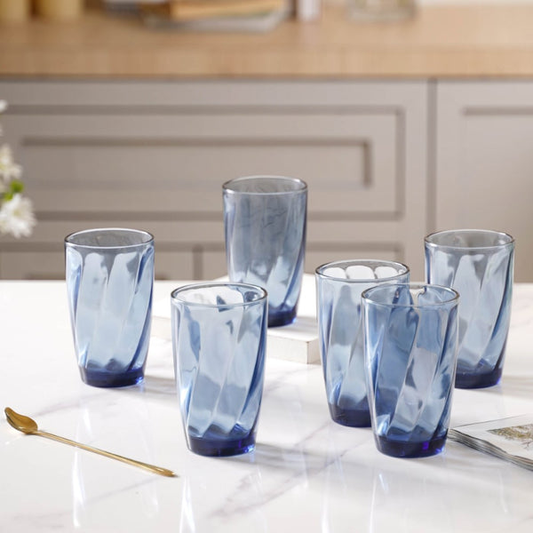 Blue Swirl Drinking Glass Set of 6