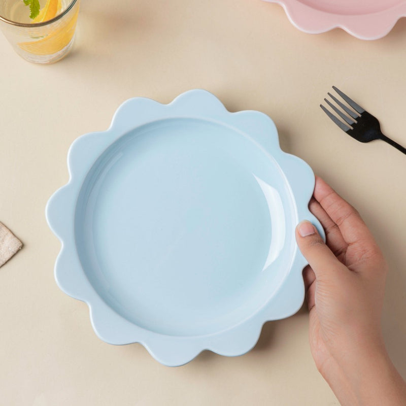 Rosette Ceramic Snack Plate Blue 8.5 Inch - Serving plate, snack plate, dessert plate | Plates for dining & home decor
