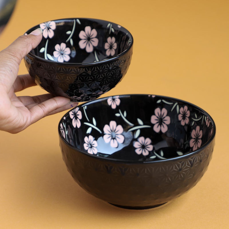 Natura Bowls Black - Bowl, ceramic bowl, serving bowls, noodle bowl, salad bowls, bowl for snacks, large serving bowl | Bowls for dining table & home decor