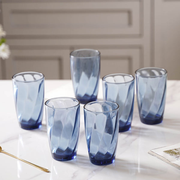 Blue Swirl Drinking Glass Set of 6