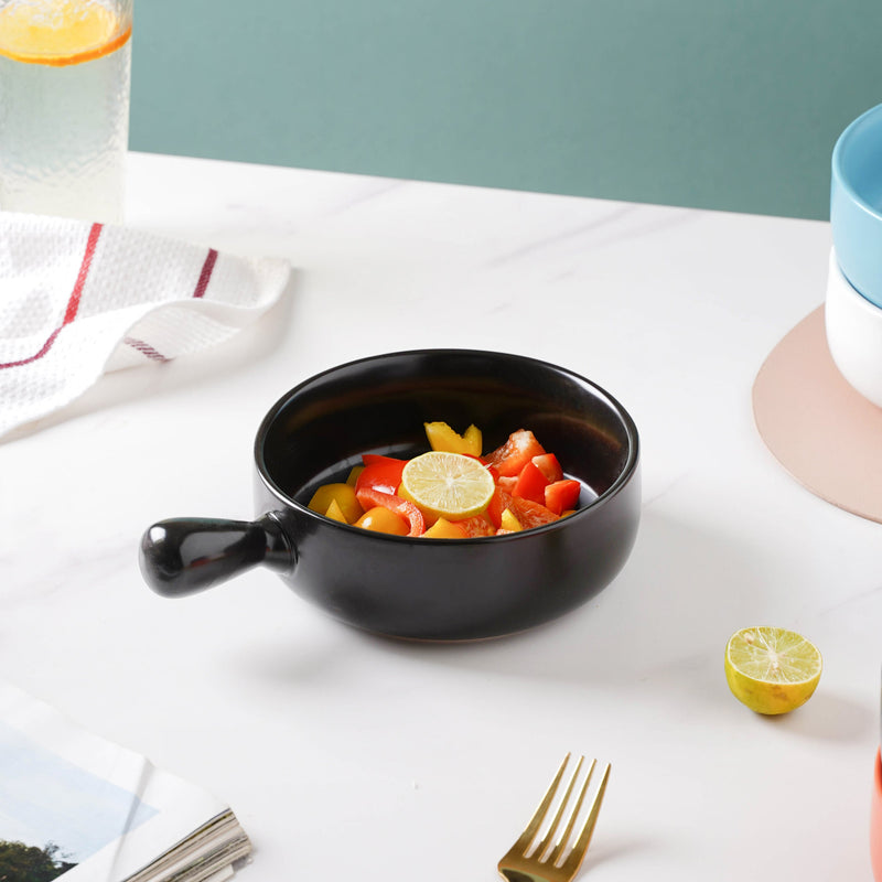 Black Sesame Baking Pan With Handle - Kitchen utensil, salad bowls, noodle bowl | Bowls for dining table & home decor