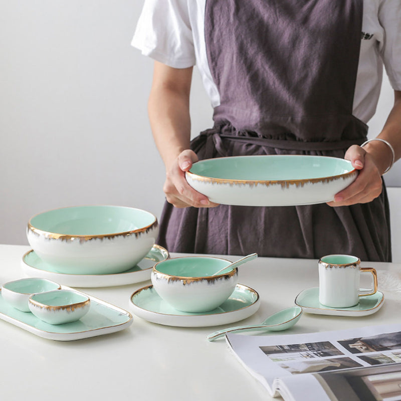 Oval Bowl Mint 600 ml - Bowl, ceramic bowl, serving bowls, noodle bowl, salad bowls, bowl for snacks, large serving bowl | Bowls for dining table & home decor