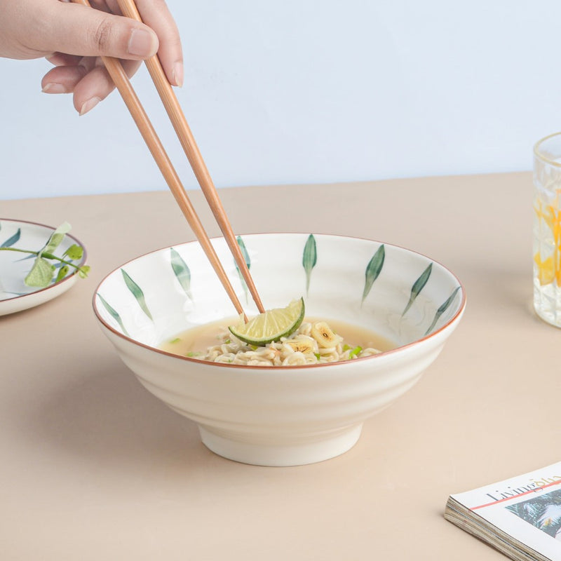 Teardrop Textured Ramen Bowl Green 550 ml - Soup bowl, ceramic bowl, ramen bowl, serving bowls, salad bowls, noodle bowl | Bowls for dining table & home decor
