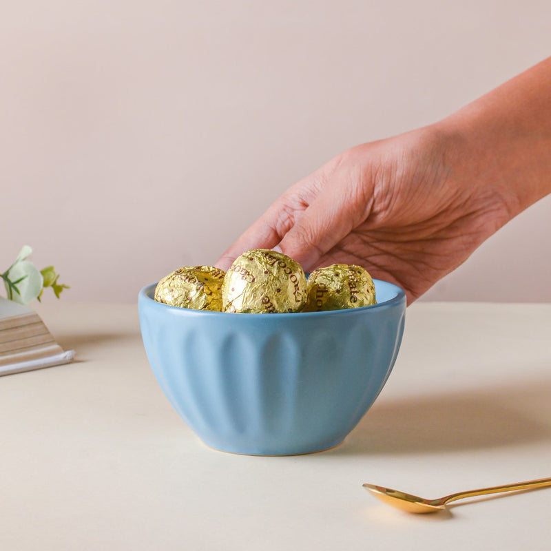 Riona Textured Ceramic Side Bowl Blue 200 ml - Bowl,ceramic bowl, snack bowls, curry bowl, popcorn bowls | Bowls for dining table & home decor