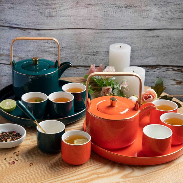 Luxury Tea Set Orange - Tea set, tea cup set, teapot set | Tea set for Dining table & Home decor
