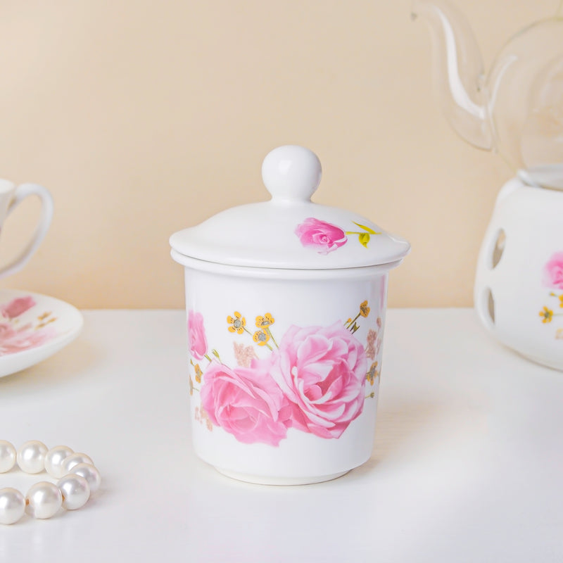 Cherry Rose Glass Teapot With Warmer Base 700 ml - Teapot, teapot with warmer | Teapot for Dining table & Home decor