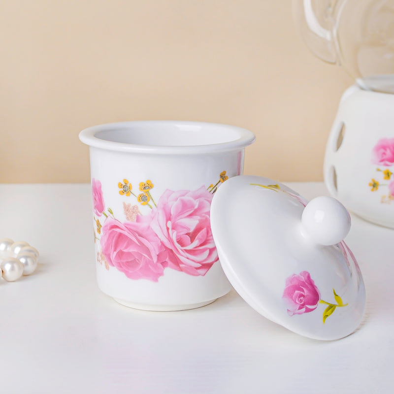 Cherry Rose Glass Teapot With Warmer Base 700 ml - Teapot, teapot with warmer | Teapot for Dining table & Home decor