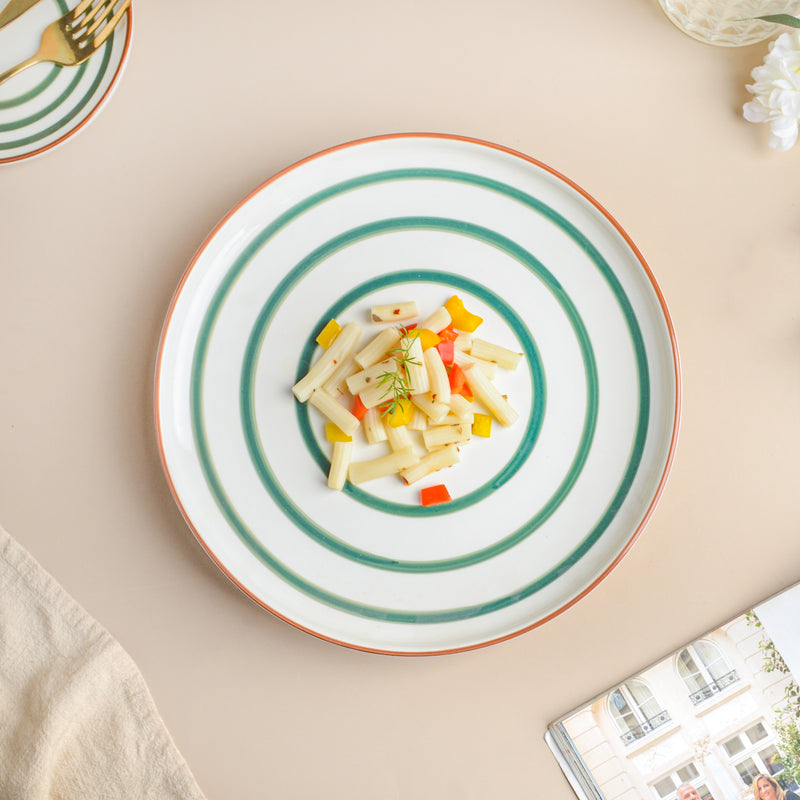 Spiral Dinner Plate Green 10 Inch - Serving plate, rice plate, ceramic dinner plates| Plates for dining table & home decor