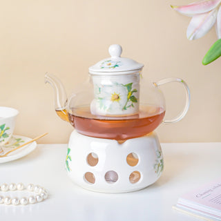 Jasmine White Glass Teapot With Warmer Base 700 ml