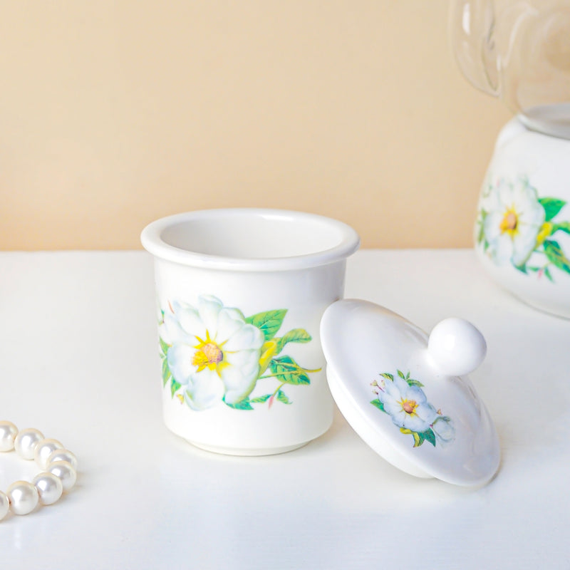 Jasmine White Glass Teapot With Warmer Base 700 ml - Teapot, teapot with warmer | Teapot for Dining table & Home decor