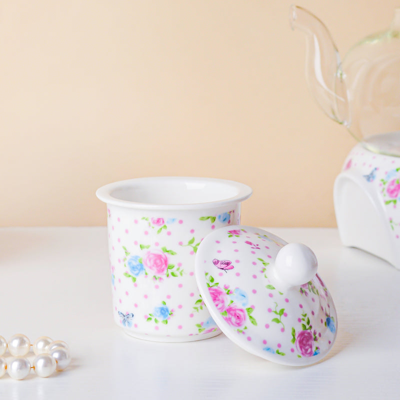 Magnolia Pink And Blue Glass Teapot With Warmer Base 700 ml - Teapot, teapot with warmer | Teapot for Dining table & Home decor