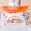 Magnolia Pink And Blue Glass Teapot With Warmer Base 700 ml - Teapot, teapot with warmer | Teapot for Dining table & Home decor