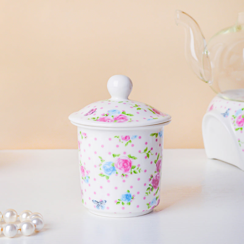 Magnolia Pink And Blue Glass Teapot With Warmer Base 700 ml - Teapot, teapot with warmer | Teapot for Dining table & Home decor