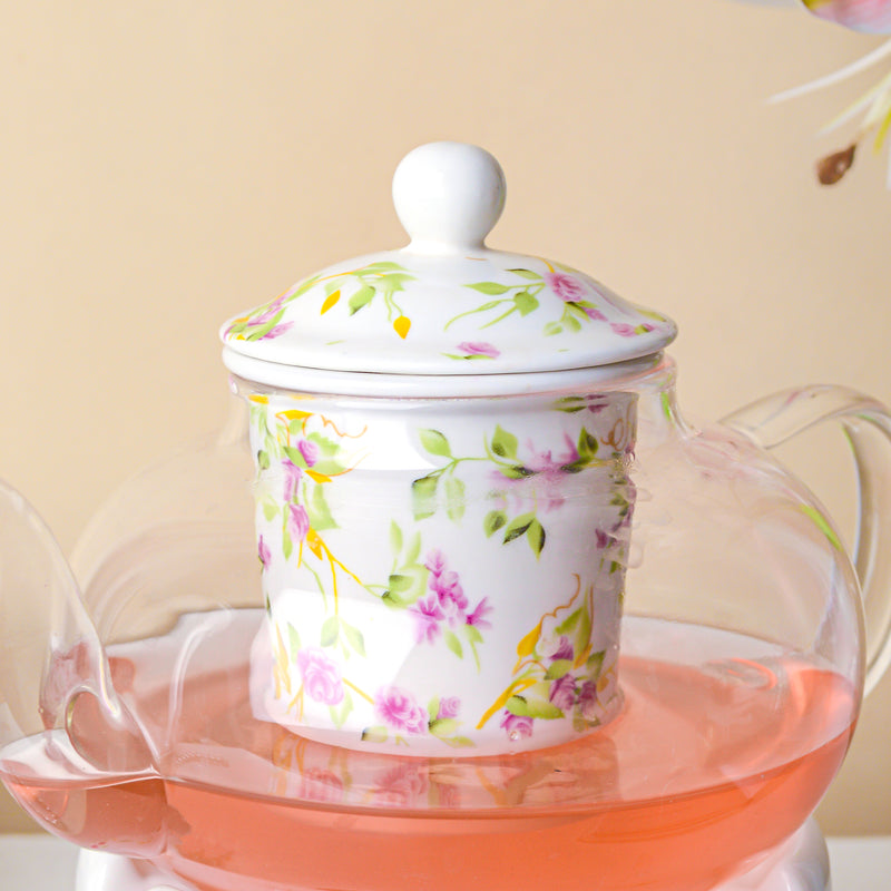 Viola Cosmos Glass Teapot With Warmer Base 700 ml - Teapot, teapot with warmer | Teapot for Dining table & Home decor