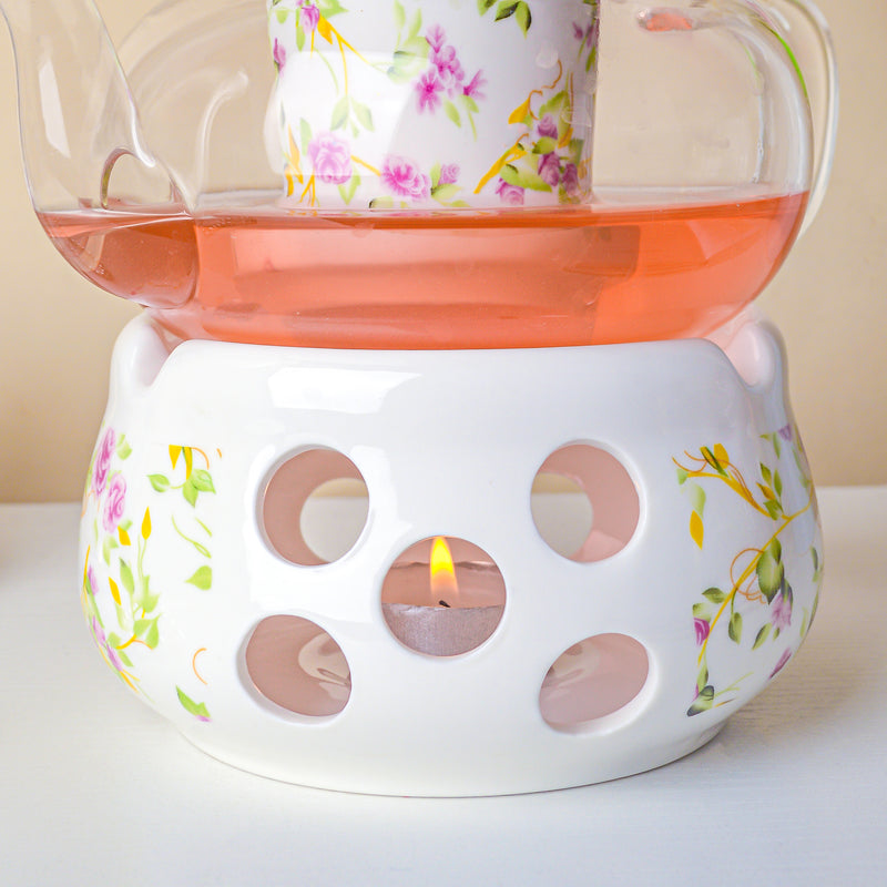 Viola Cosmos Glass Teapot With Warmer Base 700 ml - Teapot, teapot with warmer | Teapot for Dining table & Home decor