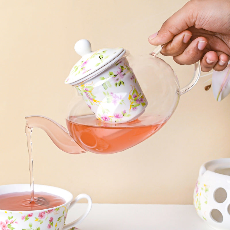 Viola Cosmos Glass Teapot With Warmer Base 700 ml - Teapot, teapot with warmer | Teapot for Dining table & Home decor