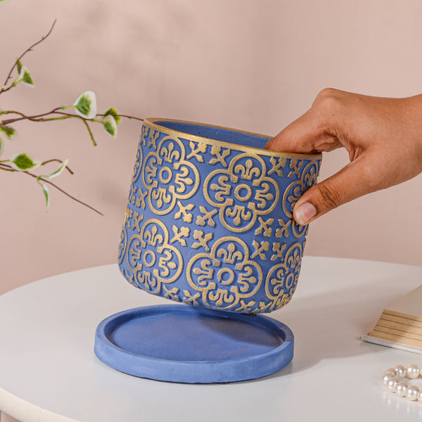 Gold and Blue Pot Small - Indoor planters and flower pots | Home decor items