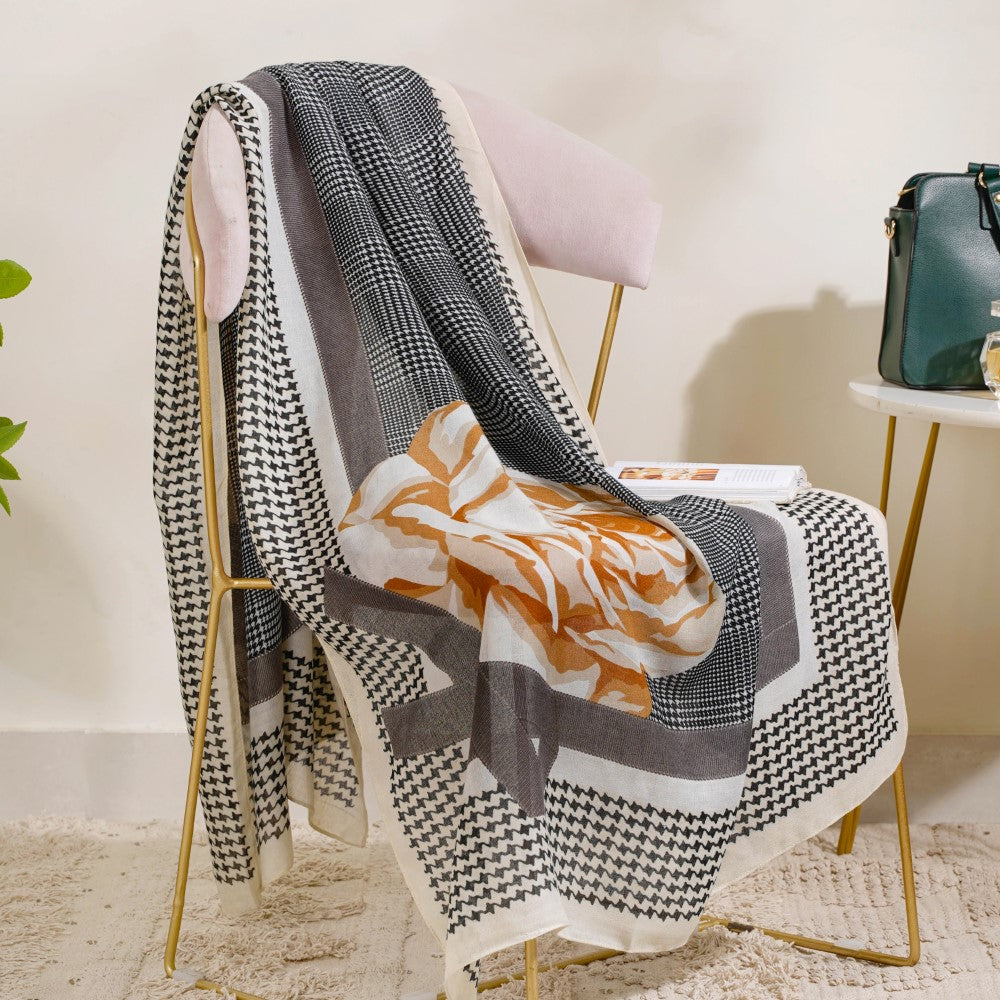 Rose Houndstooth Printed Winter Scarf Online Premium Scarf Nestasia rose-houndstooth-printed-winter-scarf-online-premium-scarf-nestasia