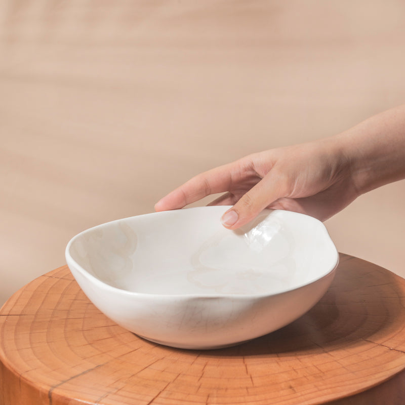 Floral White Serving Bowl 8 Inch 550 ml - Bowl, ceramic bowl, serving bowls, noodle bowl, salad bowls, bowl for snacks, large serving bowl | Bowls for dining table & home decor