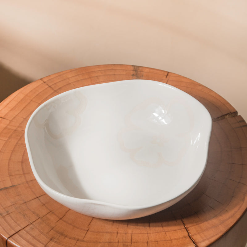 Floral White Serving Bowl 8 Inch 550 ml - Bowl, ceramic bowl, serving bowls, noodle bowl, salad bowls, bowl for snacks, large serving bowl | Bowls for dining table & home decor