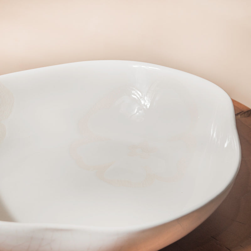 Floral White Serving Bowl 8 Inch 550 ml - Bowl, ceramic bowl, serving bowls, noodle bowl, salad bowls, bowl for snacks, large serving bowl | Bowls for dining table & home decor