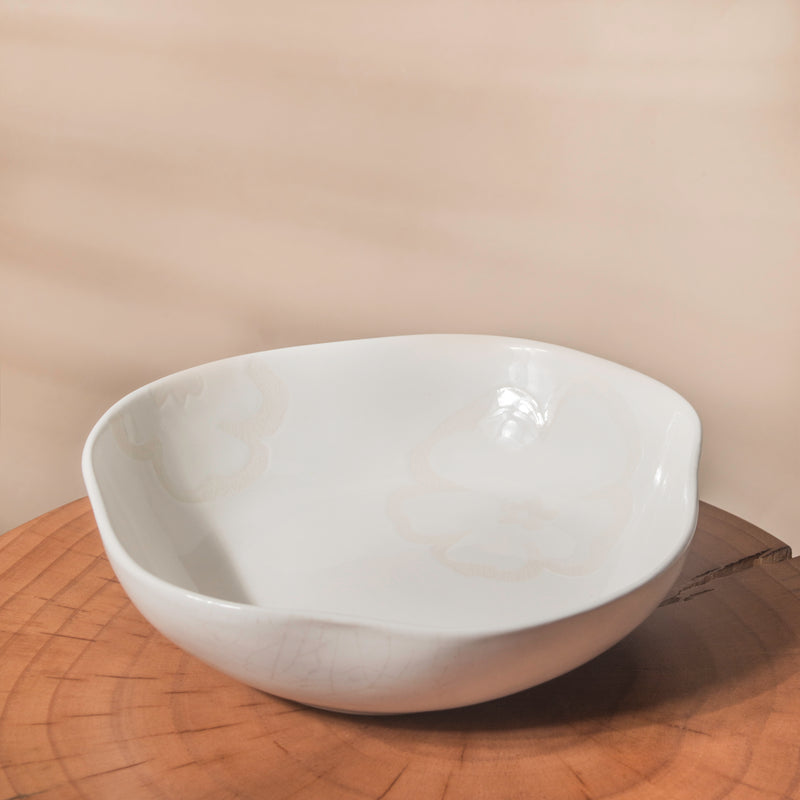 Floral White Serving Bowl 8 Inch 550 ml - Bowl, ceramic bowl, serving bowls, noodle bowl, salad bowls, bowl for snacks, large serving bowl | Bowls for dining table & home decor