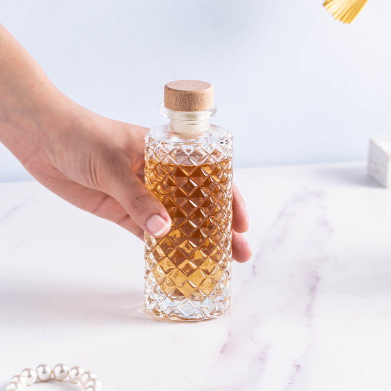 Long Rhombus Textured Decanter Bottle - Water bottle, juice bottle, glass bottle | Bottle for Travelling & Dining Table
