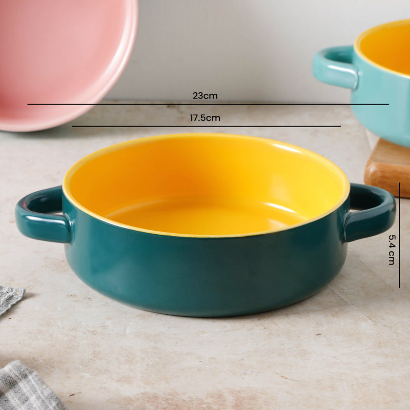 Round Baking Bowl - Bowl, ceramic bowl, serving bowls, noodle bowl, salad bowls, bowl for snacks, baking bowls, large serving bowl, bowl with handle | Bowls for dining table & home decor