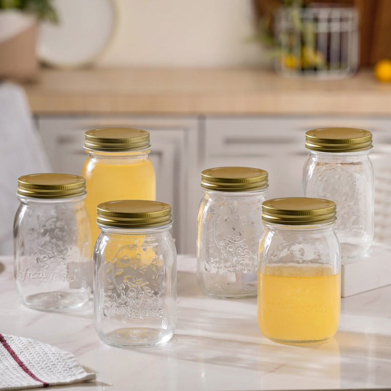 Storage Glass Jar With Gold Lid Set Of 6 450ml - Jar