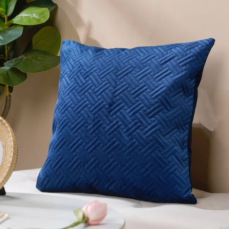 Marilee Blue Quilted Velvet Cushion Cover 16 x 16 Inch