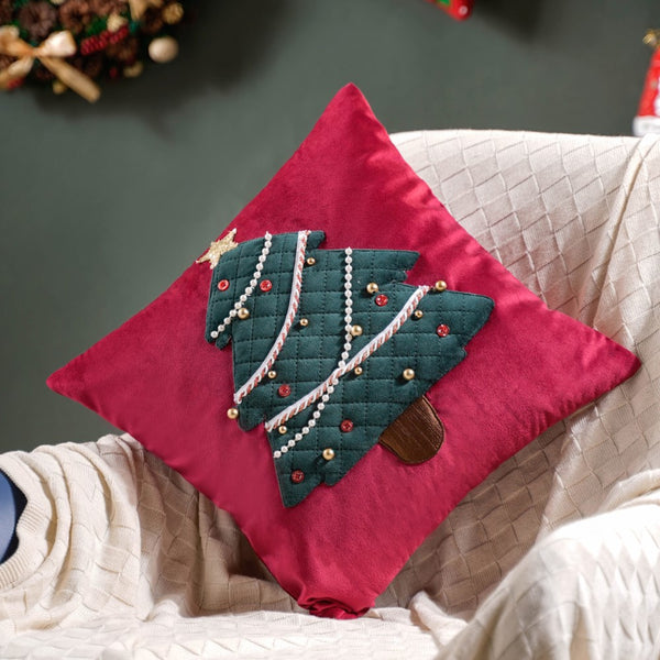 Christmas Tree Velvet Cushion Cover 16 X 16 Inch