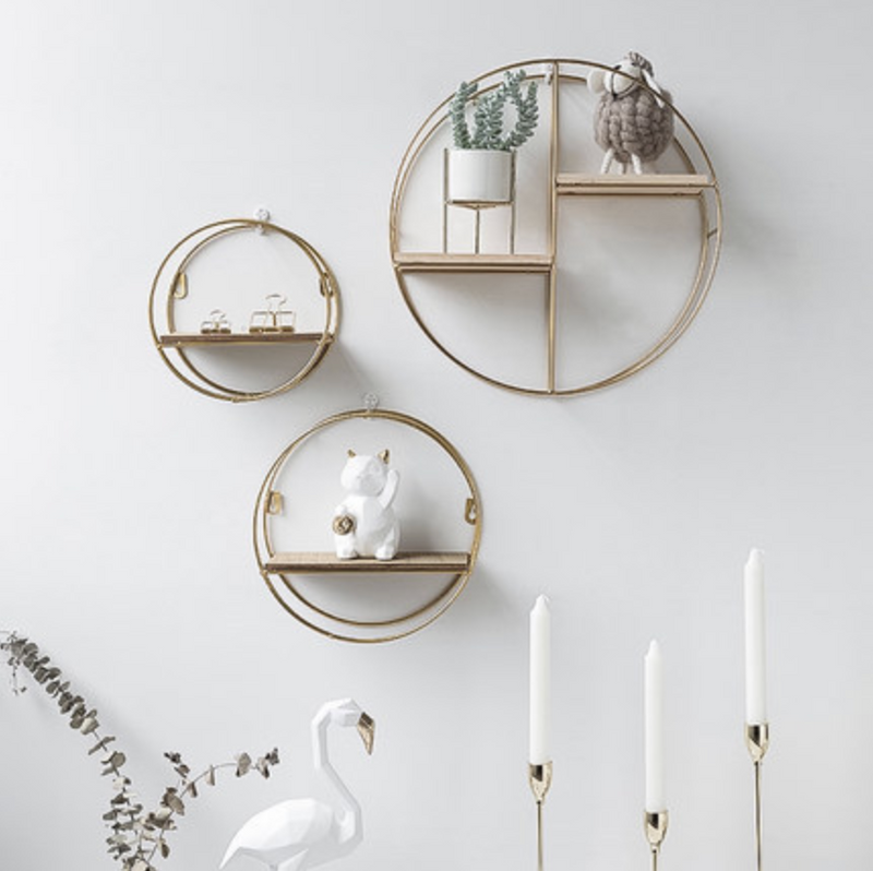 MERRY Round Metal & Wood Rack - Gold - Wall shelf and floating shelf | Shop wall decoration & home decoration items