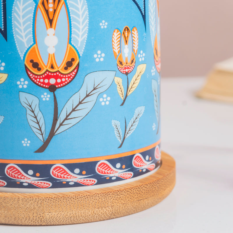 Cerulean Leaf Bloom Planter With Wooden Coaster - Indoor planters and flower pots | Home decor items